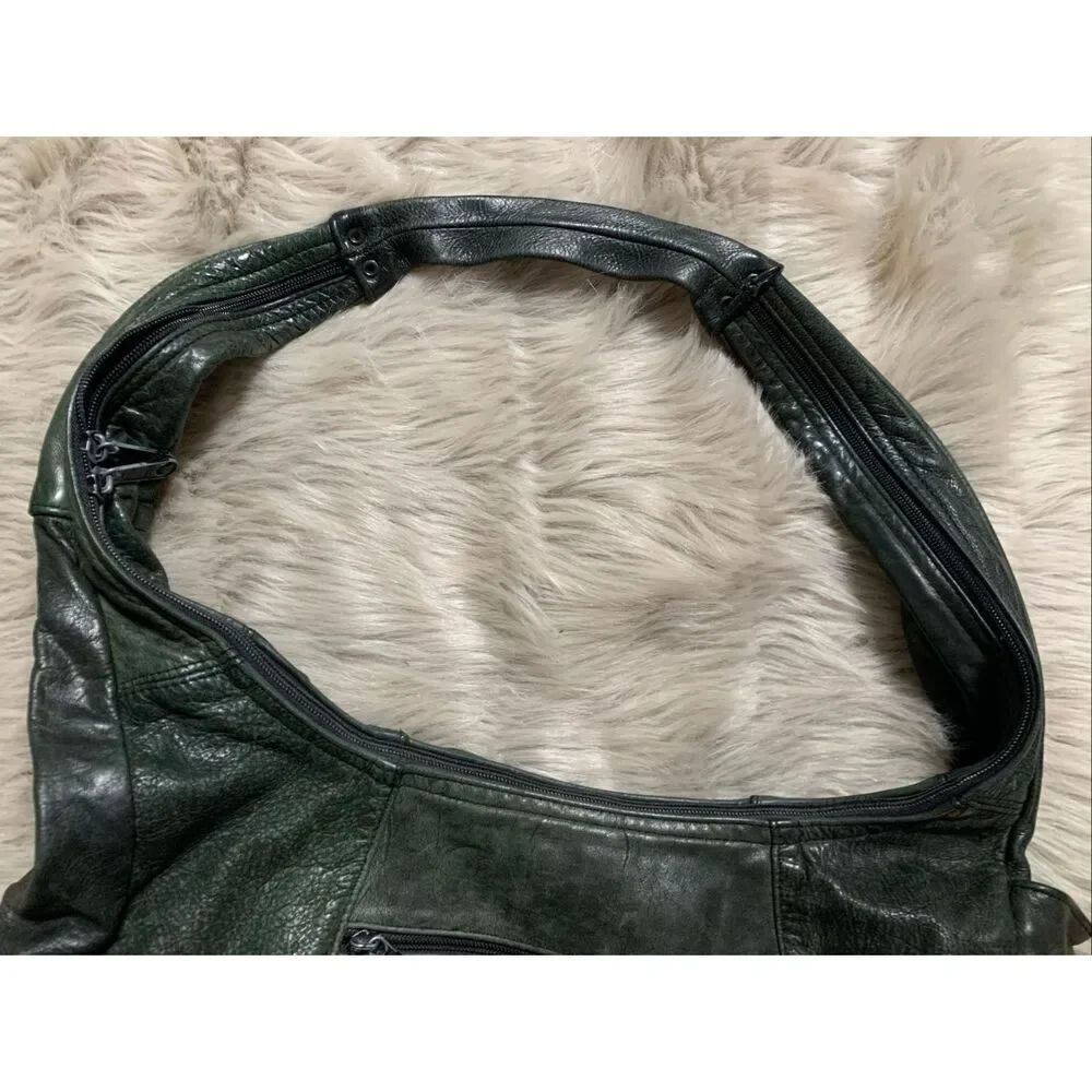 Dark green leather hobo shoulder bag purse - Picture 8 of 15